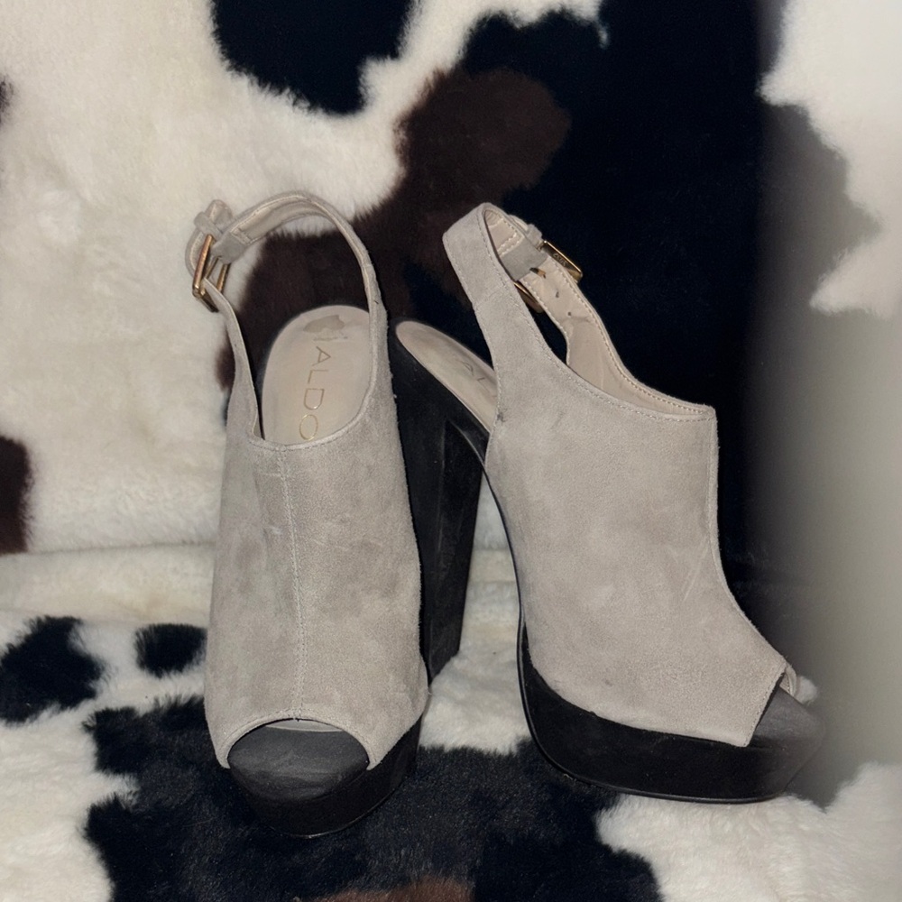 Aldo Women's Cream and Black Platform Slingback Heels